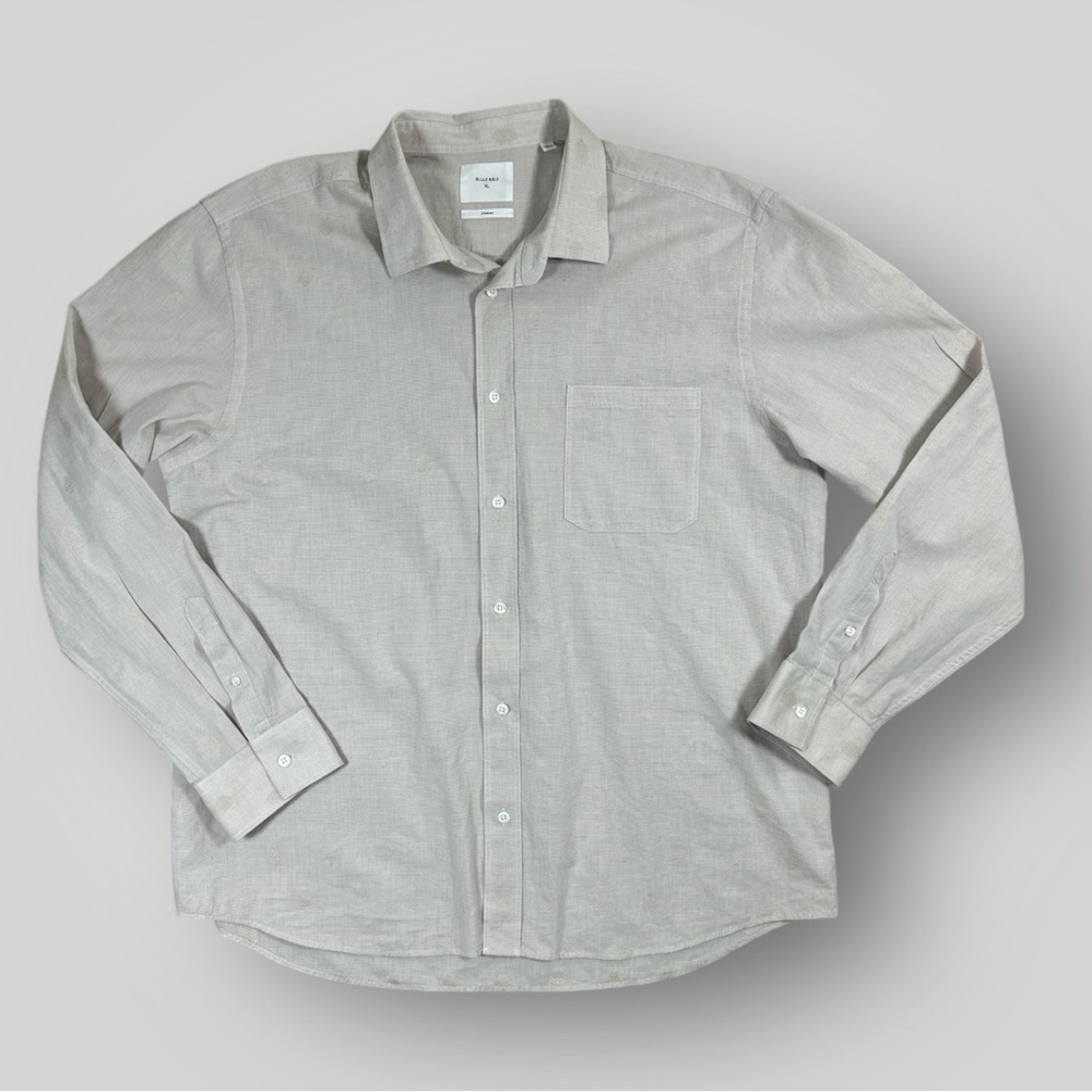 Billy Reid Textured Dobby Button Down Shirt Men’s XL Beige Cotton Made in Turkey